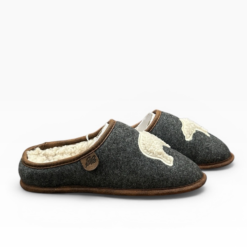 Eddie Bauer Women's Sherpa Lined Clog Slippers Dark Heather Grey Bear Motif - Picture 8 of 14